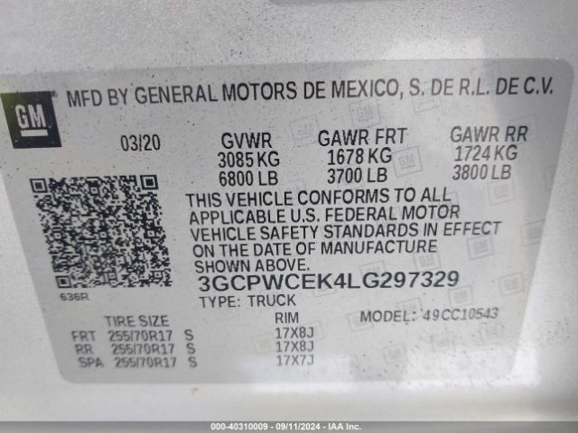 3GCPWCEK4LG297329 Chevrolet Silverado 1500 2wd  Short Bed Lt
