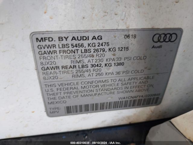 WA1CNAFY4J2200848 Audi Q5 2.0t Premium/2.0t Tech Premium