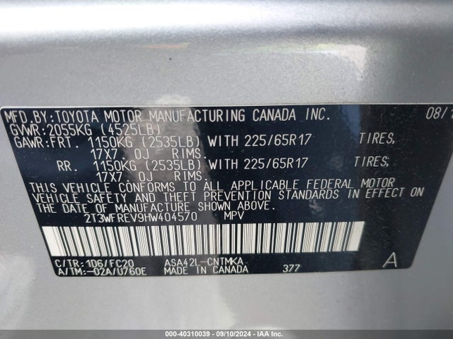 Toyota Rav4 Xle 2017 2T3WFREV9HW404570 Image 9