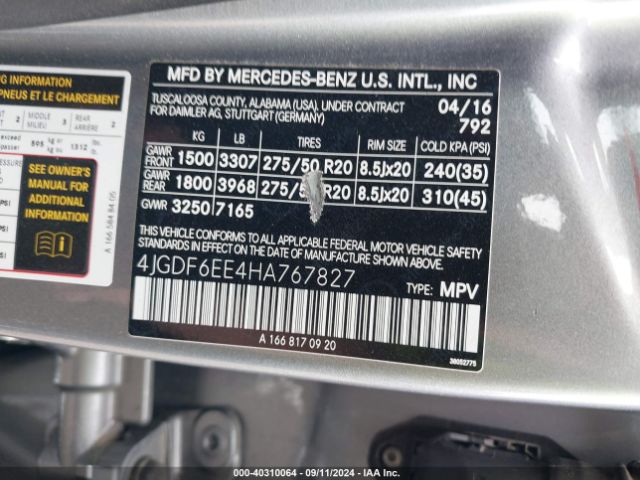 4JGDF6EE4HA767827 Mercedes-Benz Gls 450 4matic