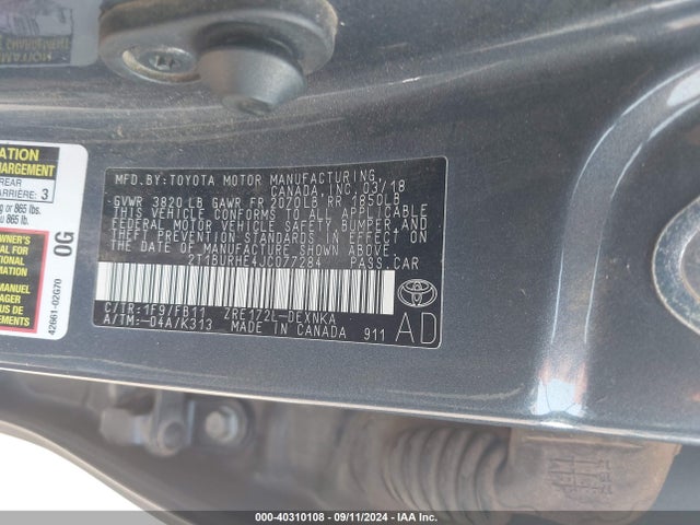 Toyota COROLLA LE 2018 2T1BURHE4JC077284 Image 9