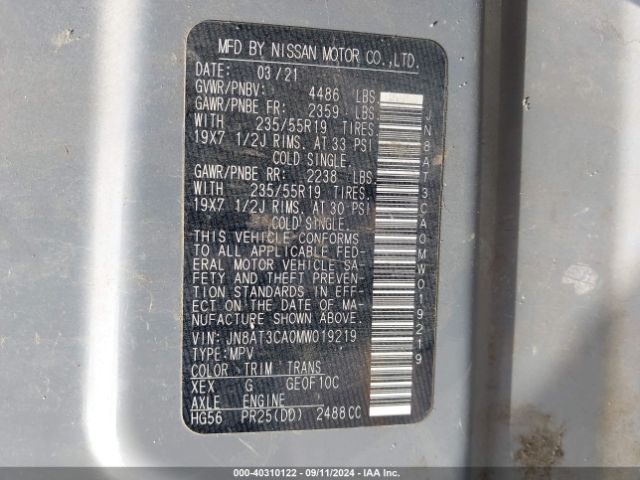 JN8AT3CA0MW019219 Nissan Rogue Sl Fwd