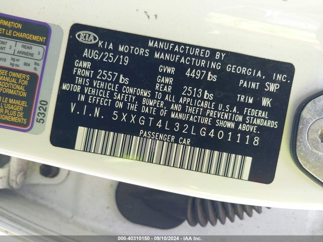 KIA Optima S 2020 5XXGT4L32LG401118 Image 9