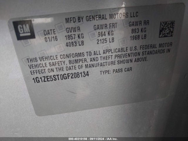Chevrolet MALIBU 1LT 2016 1G1ZE5ST0GF208134 Image 9