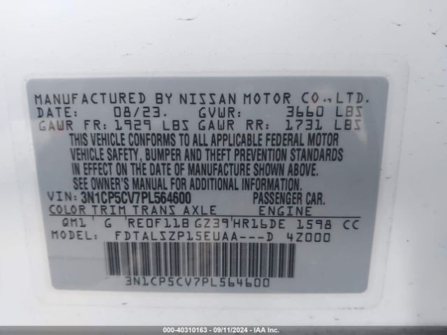 3N1CP5CV7PL564600 Nissan Kicks Sv Xtronic Cvt