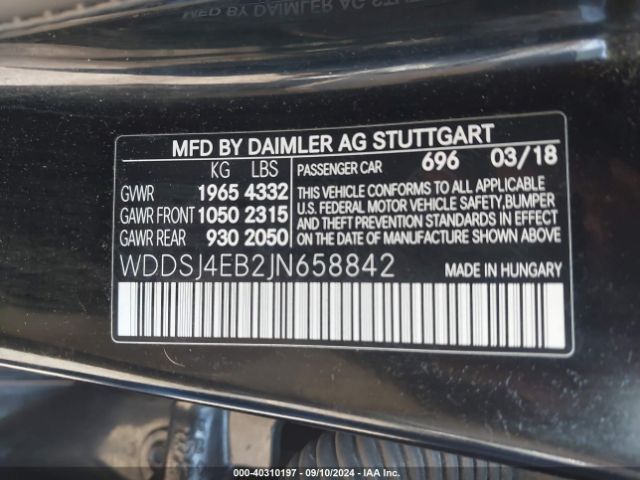 WDDSJ4EB2JN658842 Mercedes-Benz CLA 250