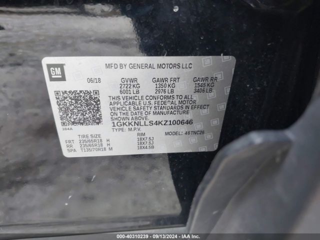 1GKKNLLS4KZ100646 GMC Acadia Sle-2