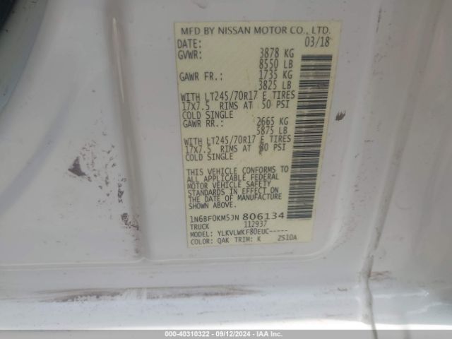 1N6BF0KM5JN806134 Nissan Nv Cargo Nv1500 S V6