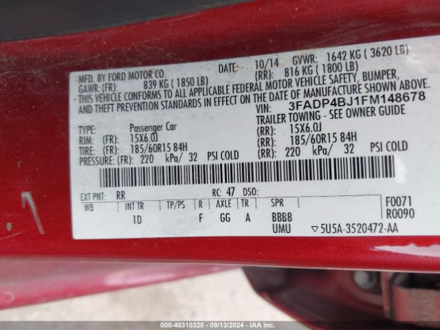 3FADP4BJ1FM148678 Ford FIESTA SE