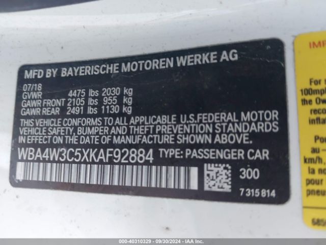 WBA4W3C5XKAF92884 BMW 430I