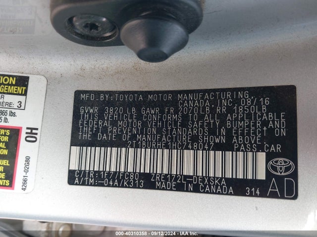 Toyota COROLLA SE 2017 2T1BURHE1HC748047 Image 9