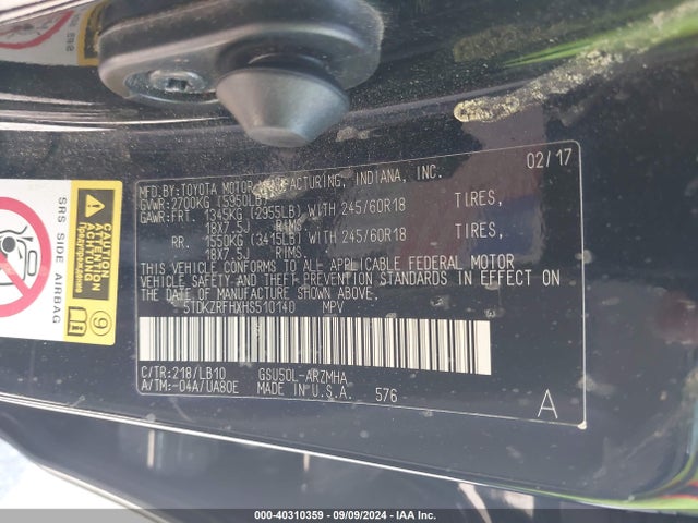 Toyota Highlander Xle 2017 5TDKZRFHXHS510140 Image 9
