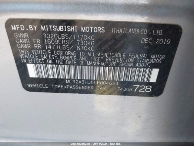 ML32A3HJ5LH004624 Mitsubishi MIRAGE ES
