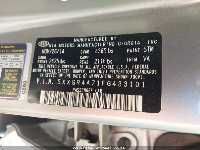 5XXGR4A71FG433101 KIA OPTIMA SX