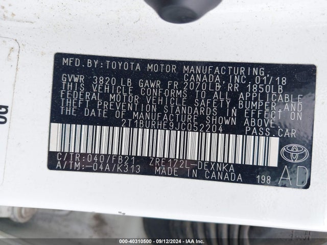 Toyota COROLLA LE 2018 2T1BURHE9JC052204 Image 9