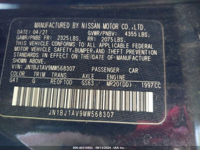JN1BJ1AV9MW568307 Nissan Rogue Sport S Fwd Xtronic Cvt