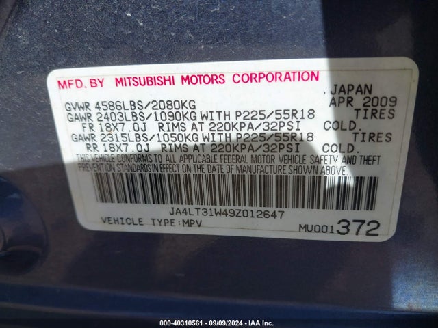 2009 MITSUBISHI OUTLANDER JA4LT31W49Z012647 Photo 8