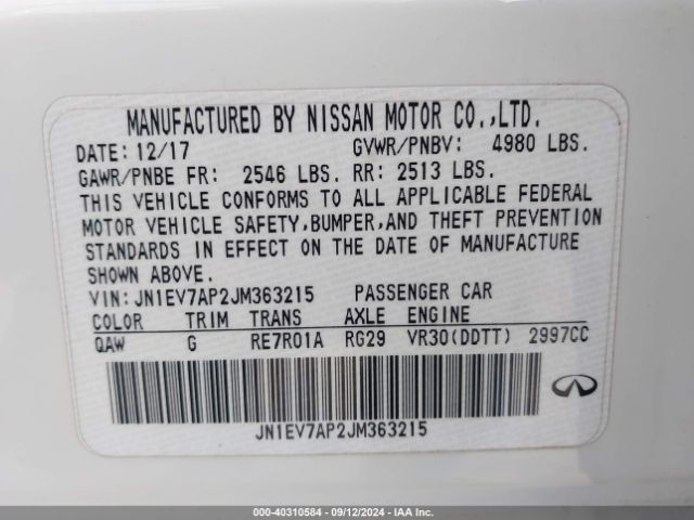 JN1EV7AP2JM363215 Infiniti Q50 3.0t Luxe
