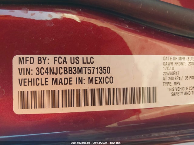 3C4NJCBB3MT571350 Jeep Compass Latitude Fwd