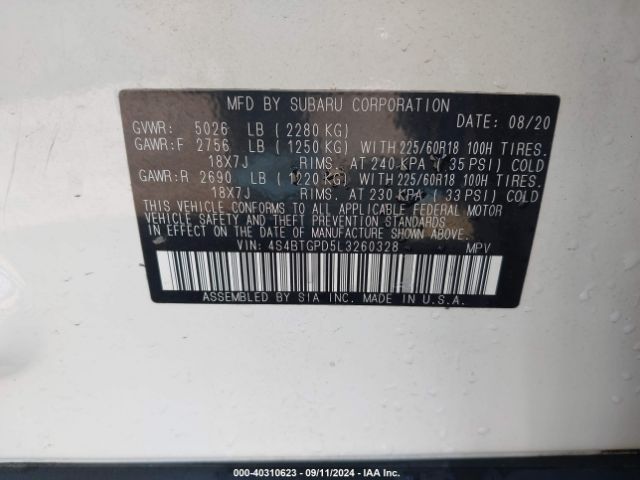 4S4BTGPD5L3260328 Subaru Outback Touring Xt