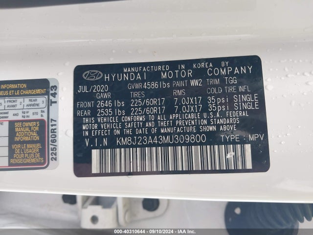Hyundai TUCSON SE 2021 KM8J23A43MU309800 Image 9