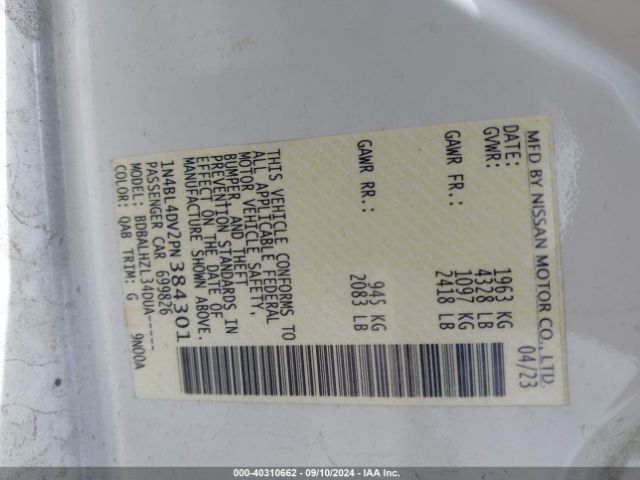 1N4BL4DV2PN384301 Nissan Altima Sv Fwd