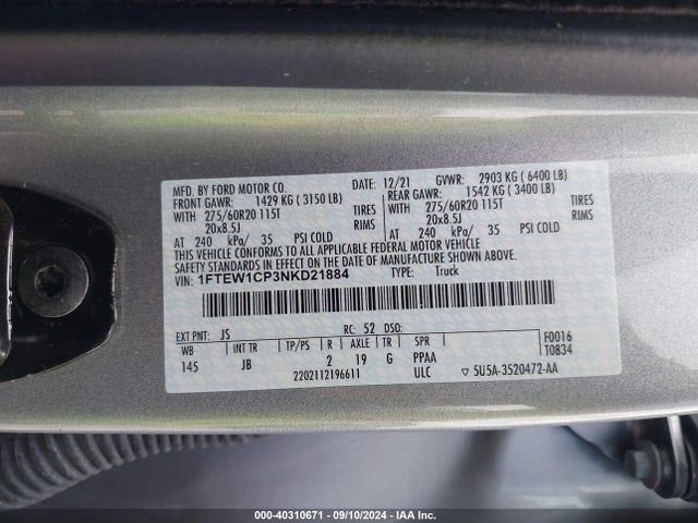 Ford F-150 Xl 2022 1FTEW1CP3NKD21884 Image 9