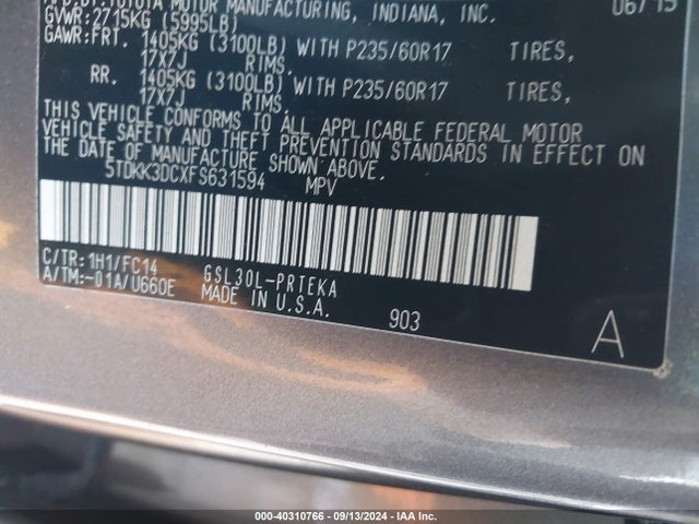 Toyota Sienna Le 8 Passenger 2015 5TDKK3DCXFS631594 Image 9