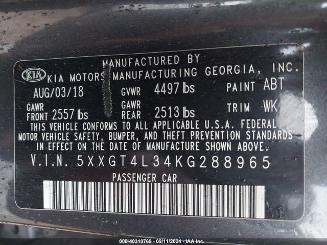 KIA Optima Lx 2019 5XXGT4L34KG288965 Image 9