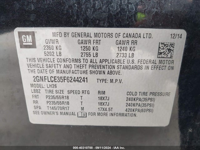 Chevrolet Equinox 2lt 2015 2GNFLCE35F6244241 Image 9