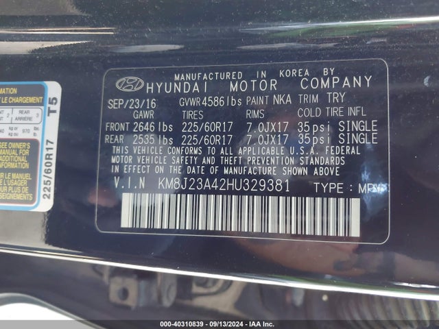Hyundai TUCSON SE 2017 KM8J23A42HU329381 Image 9