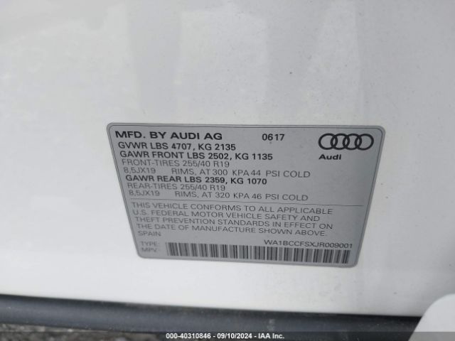 WA1BCCFSXJR009001 Audi Q3 2.0t Premium/2.0t Sport Premium