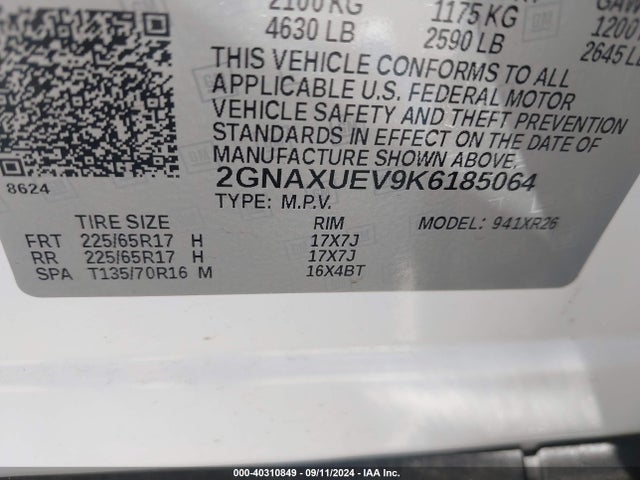 Chevrolet EQUINOX LT 2019 2GNAXUEV9K6185064 Image 9