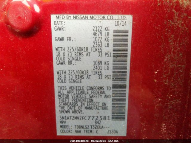 5N1AT2MV2FC772581 Nissan Rogue S/sl/sv