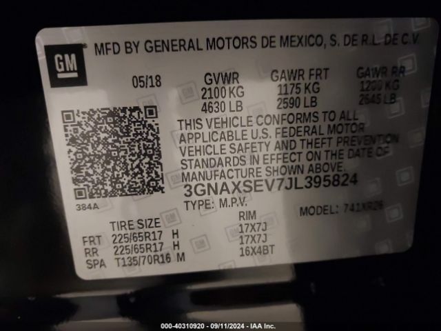 3GNAXSEV7JL395824 Chevrolet EQUINOX LT