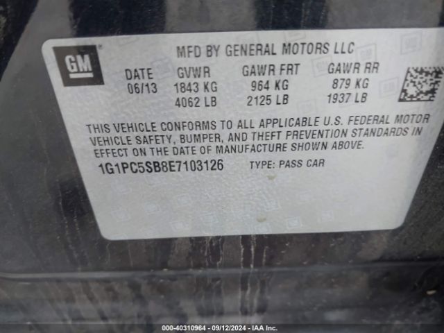 1G1PC5SB8E7103126 Chevrolet Cruze 1lt Auto
