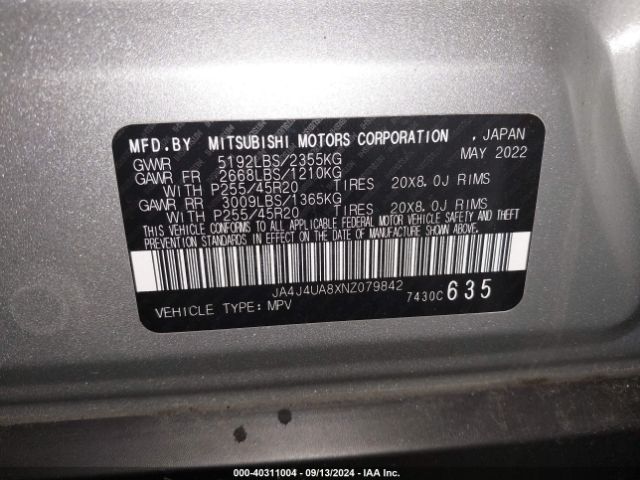 JA4J4UA8XNZ079842 Mitsubishi Outlander Se 2.5 S-awc
