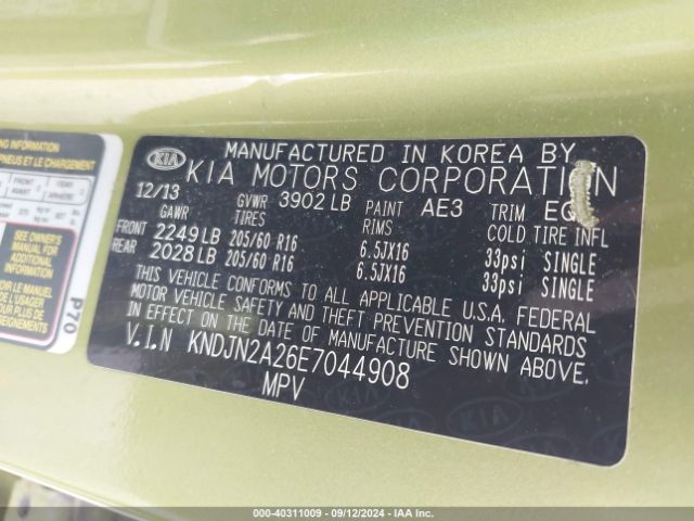 KNDJN2A26E7044908 KIA Soul