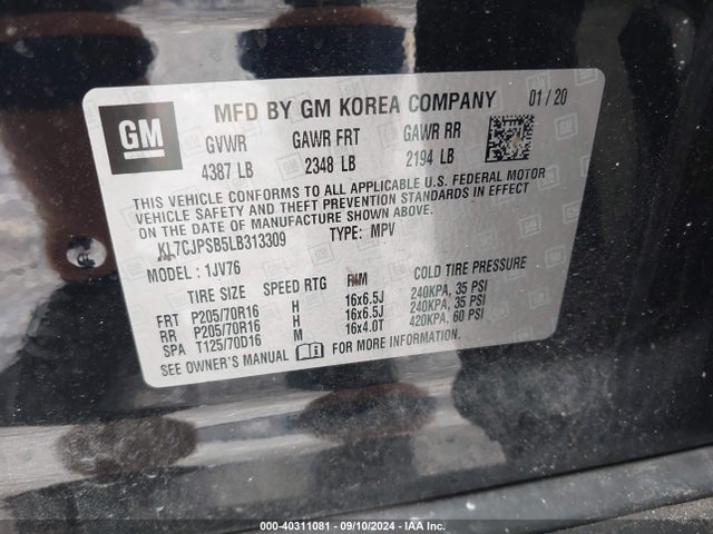 Chevrolet Trax Awd Lt 2020 KL7CJPSB5LB313309 Image 9