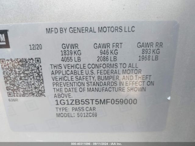 1G1ZB5ST5MF059000 Chevrolet Malibu Fwd Ls