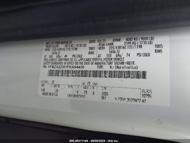 1FBZX2ZM1FKA94430 Ford Transit-350 Xlt