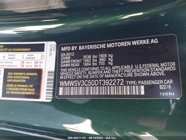 2013 MINI HARDTOP WMWSV3C50DT392272 Photo 8