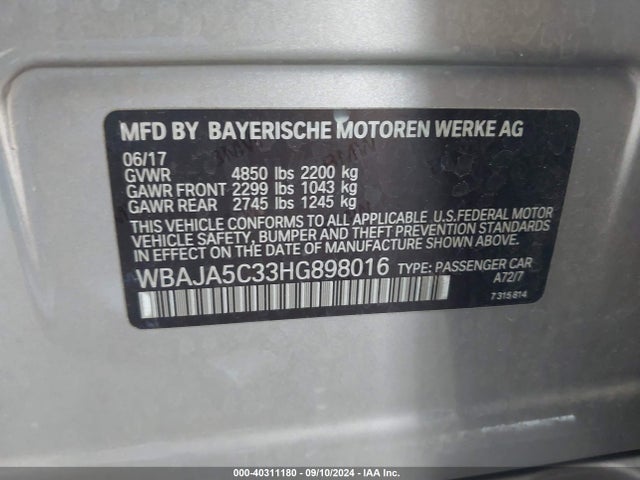 WBAJA5C33HG898016 BMW 530I