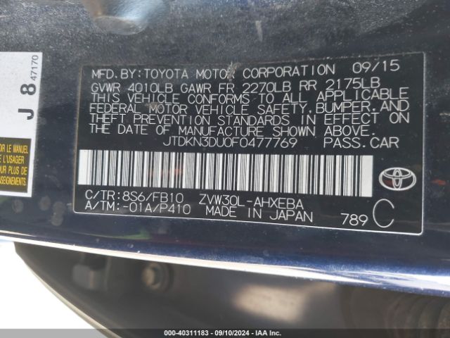 JTDKN3DU0F0477769 Toyota Prius Two