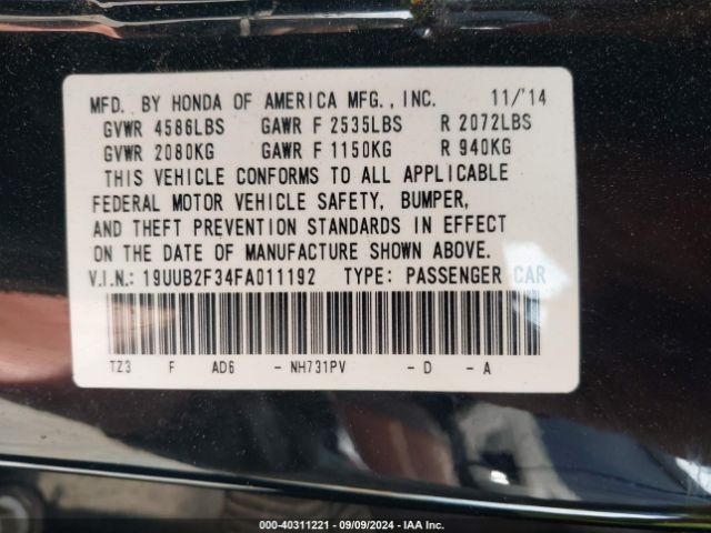 19UUB2F34FA011192 Acura Tlx V6