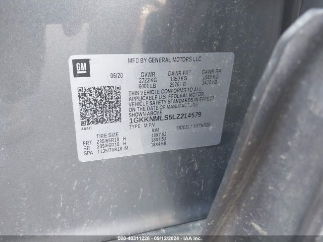 1GKKNMLS5LZ214579 GMC Acadia Fwd Slt
