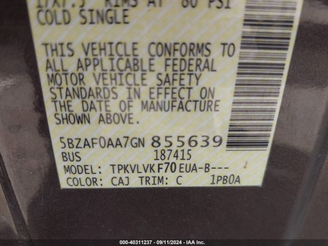 5BZAF0AA7GN855639 Nissan Nv Passenger Nv3500 Hd Sl V8