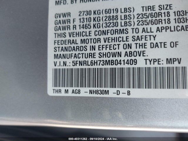 Honda Odyssey Ex-l 2021 5FNRL6H73MB041409 Image 9