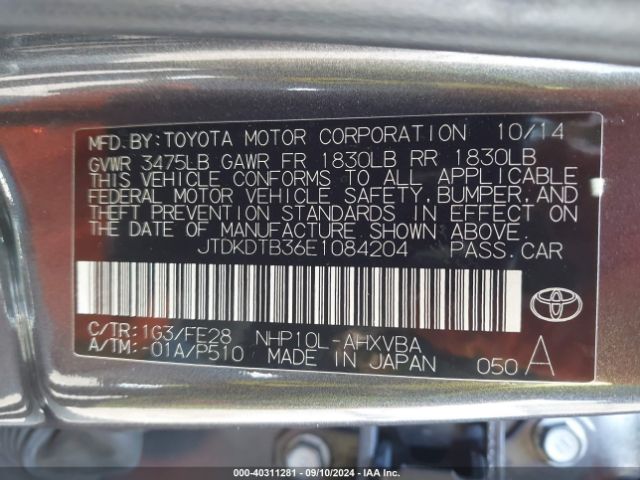 JTDKDTB36E1084204 Toyota Prius C One