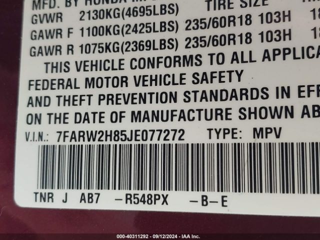7FARW2H85JE077272 Honda Cr-v Ex-l/ex-l Navi